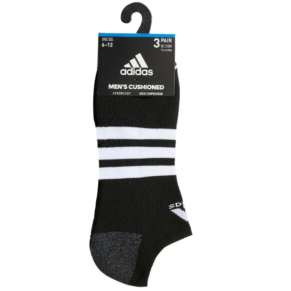Adidas Men's Cushioned Black No-Show Socks 3-Pack, Size L - New - Picture 2 of 5